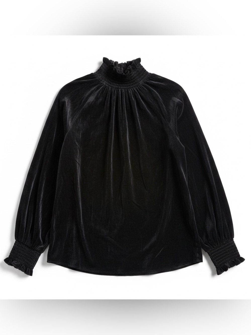 Amanda Uprichard‎ Lynnana Black Smocked Mock Neck Sheer Crinkle Blouse NWT